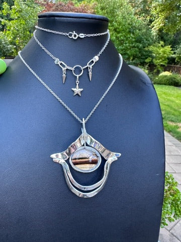 ✨ Oval Agate Witchy Pendant – Handmade Sterling Silver Mystic Jewelry (909)