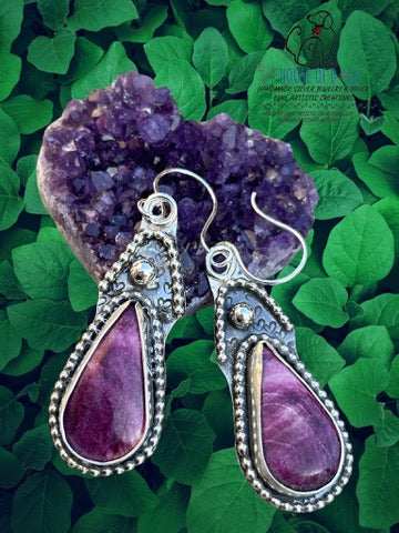 Tear Shaped Purpurite Sterling Silver Earrings. (614)