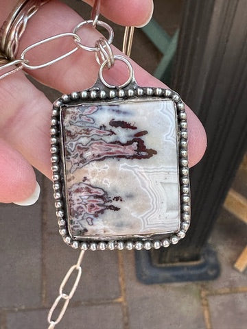 Crazy Lace Agate Statement Necklace with PaperClip Chain