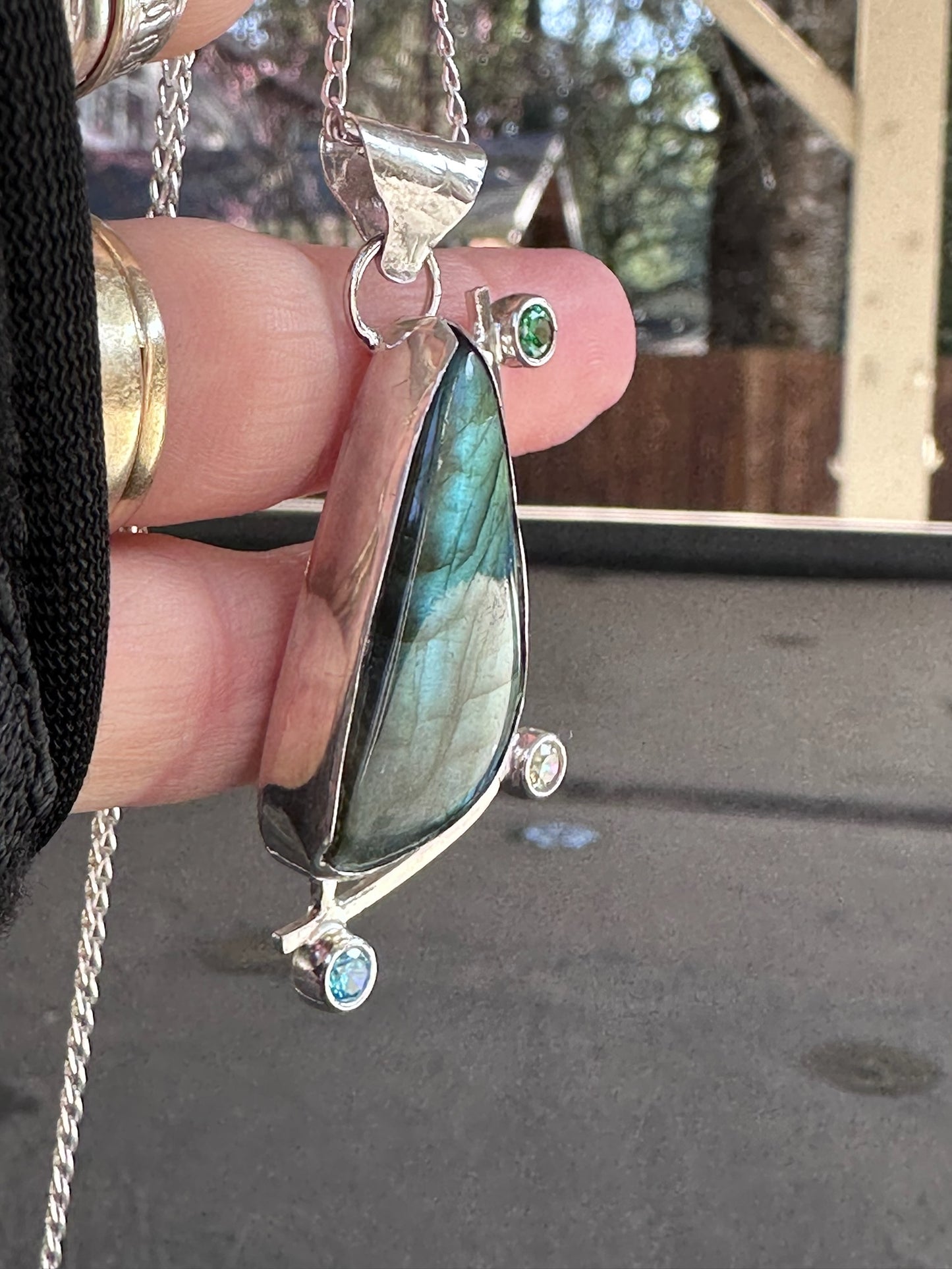 Labradorite with Blue, Yellow and Green CZ's Statement Necklace