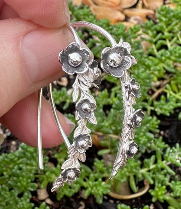 Sterling silver mint green earrings succulent, elvish jewelry, high quality large flower statement earrings, fairy earrings plant, elf jewelry fantasy