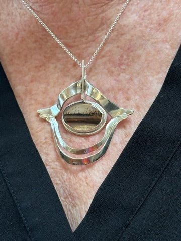 ✨ Oval Agate Witchy Pendant – Handmade Sterling Silver Mystic Jewelry (909)