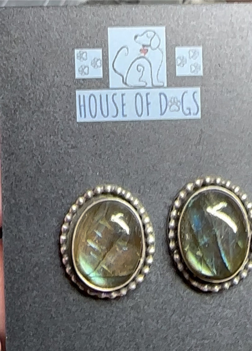 Oval Labradorite Earrings with sterling beading