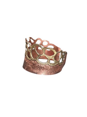 Pierced Brass Lace & Textured Copper Cuff – Handmade Mixed Metal Statement Jewelry (D2029)