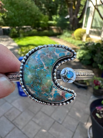 Beautiful Moon and CZ Sterling Silver Cuff (1074)