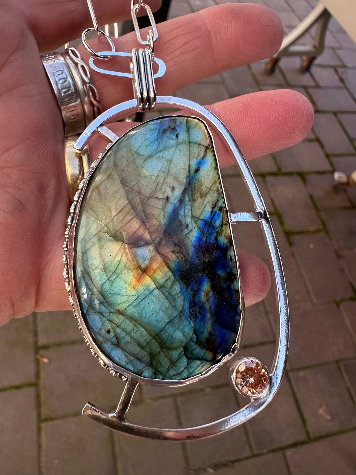 ✨ Labradorite Statement Pendant – Sterling Silver Handmade Jewelry (935)