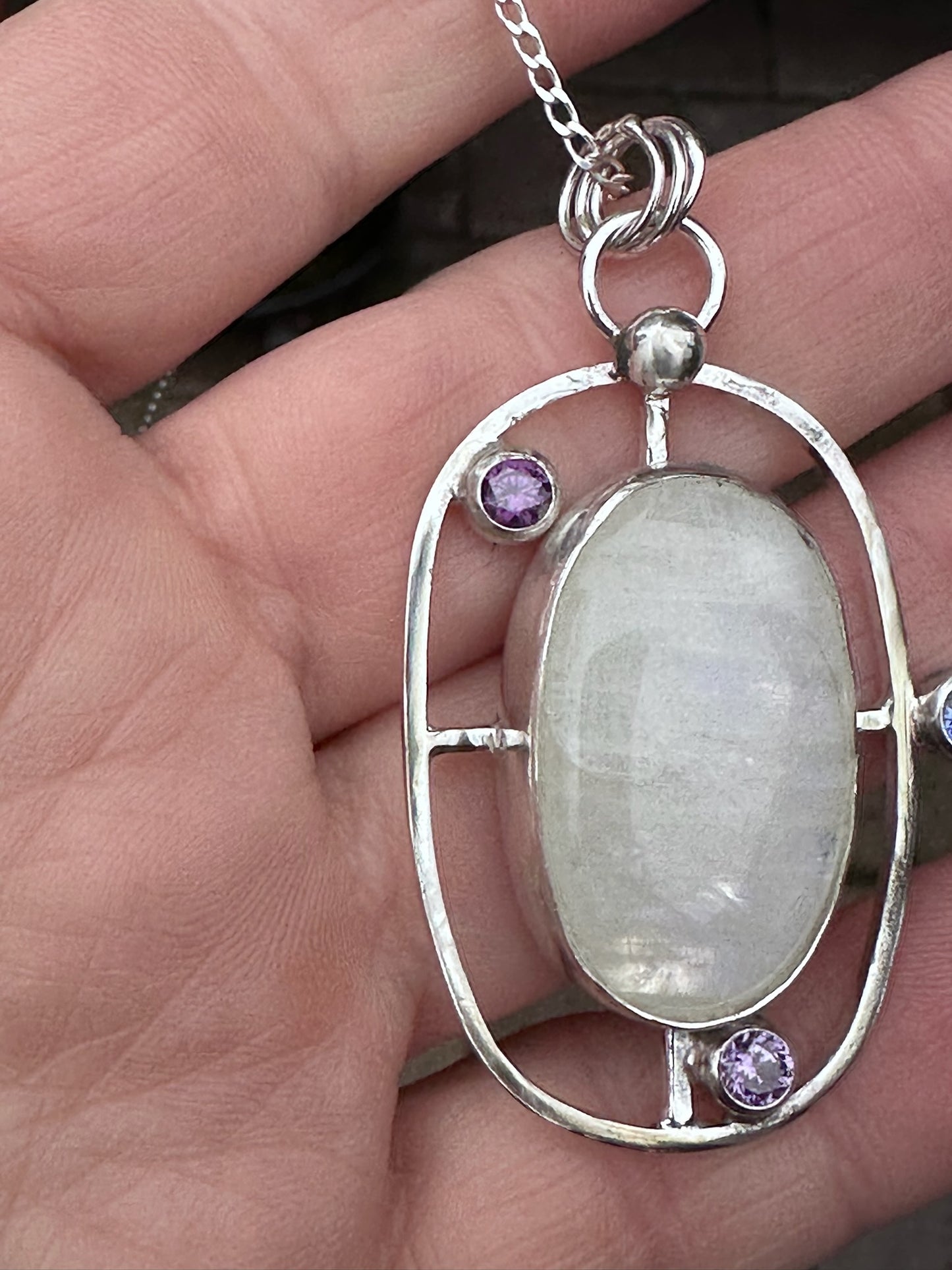 Moonstone Geometric Pendant Necklace (695)