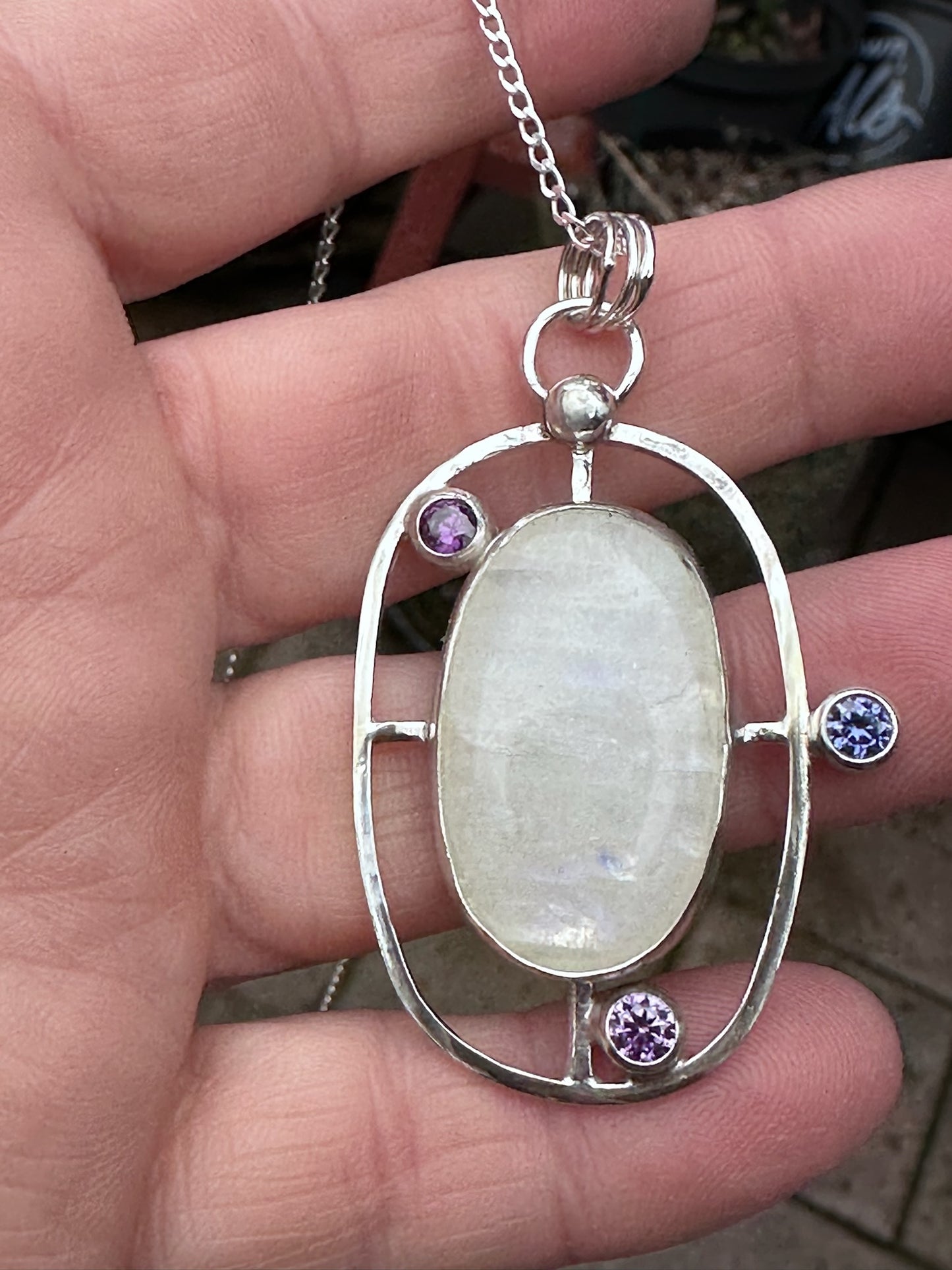 Moonstone Geometric Pendant Necklace (695)