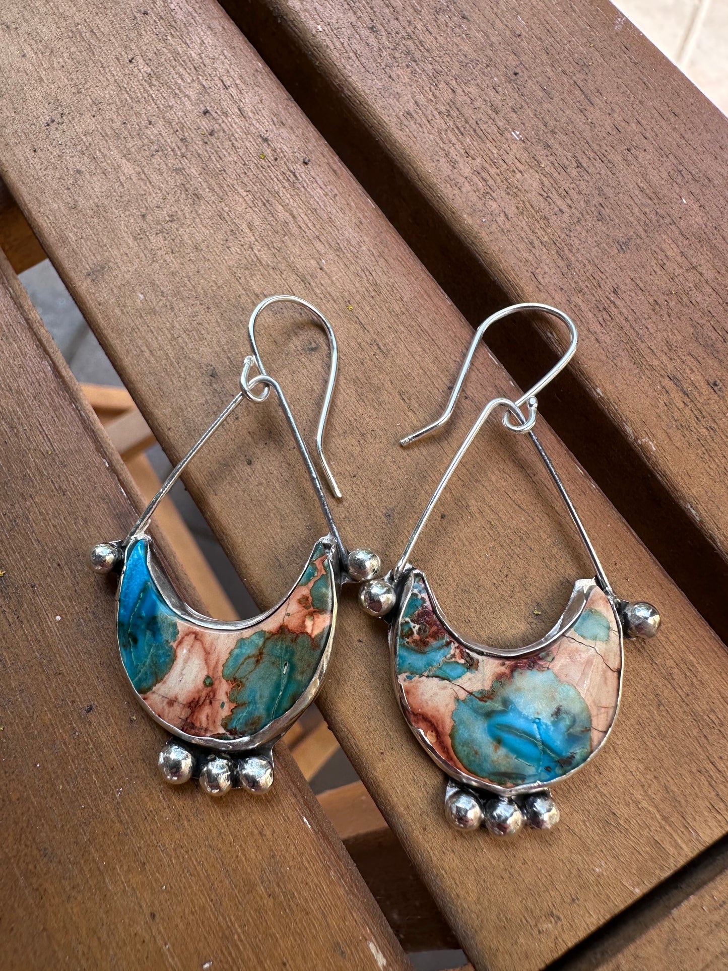 🌙 Crescent Moon Earrings – Sediment Stone with Sterling Silver Accents (1102)
