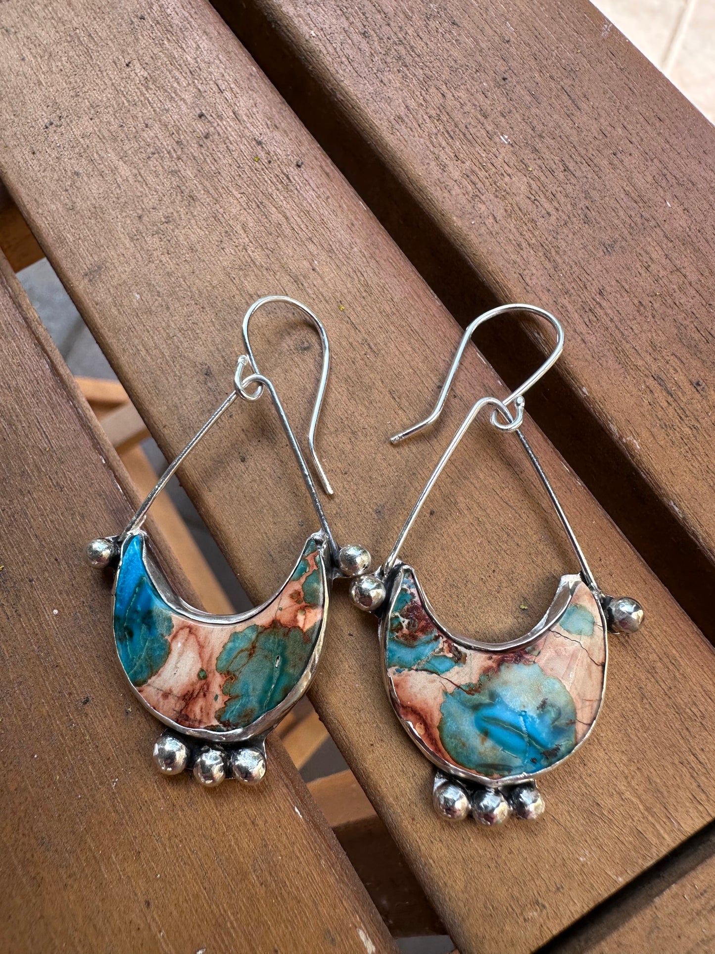 🌙 Crescent Moon Earrings – Sediment Stone with Sterling Silver Accents (1102)