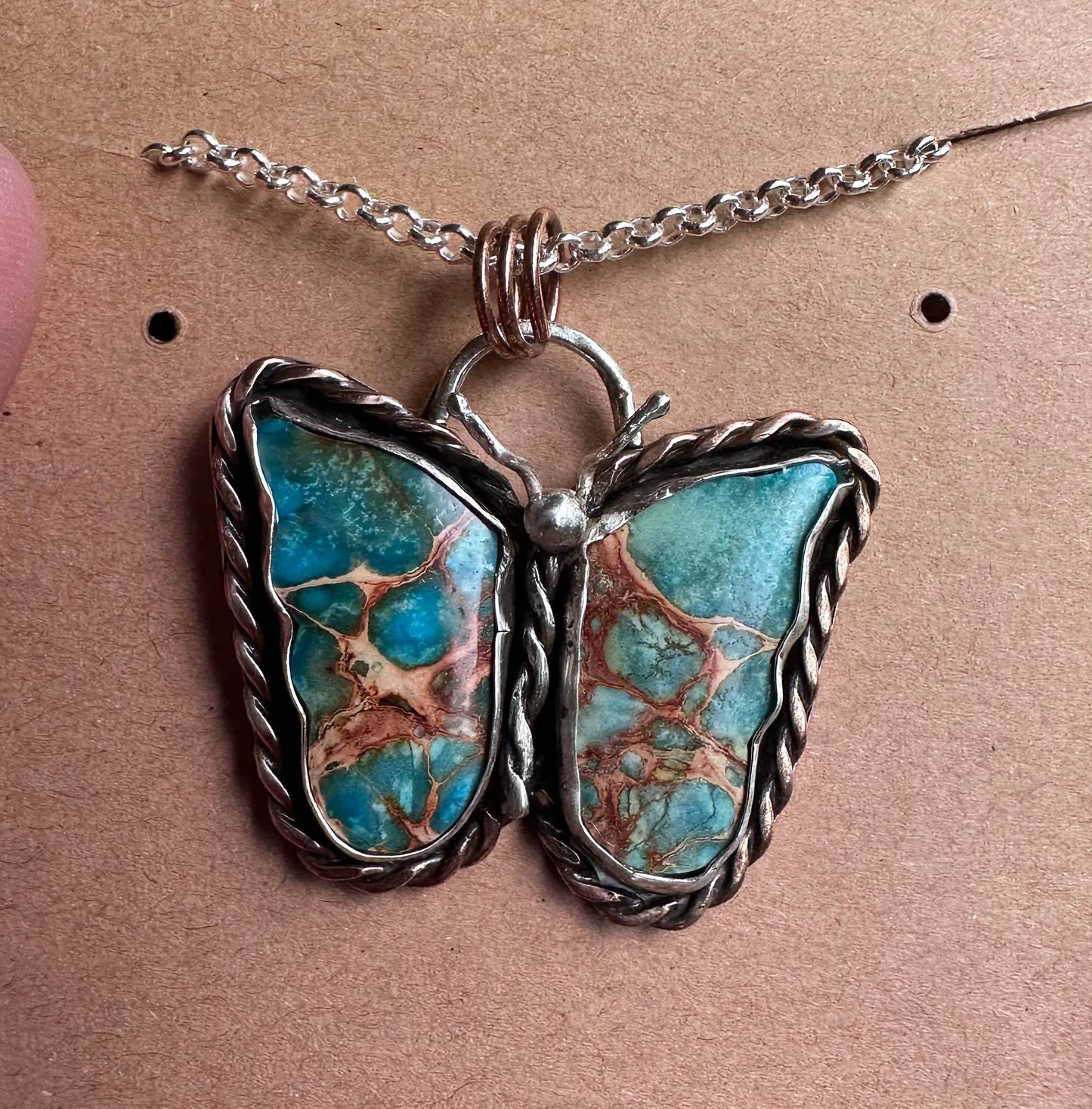 Sediment Butterfly Pendant – Sterling Silver with Red Brass Twisted Wire ( 1114)