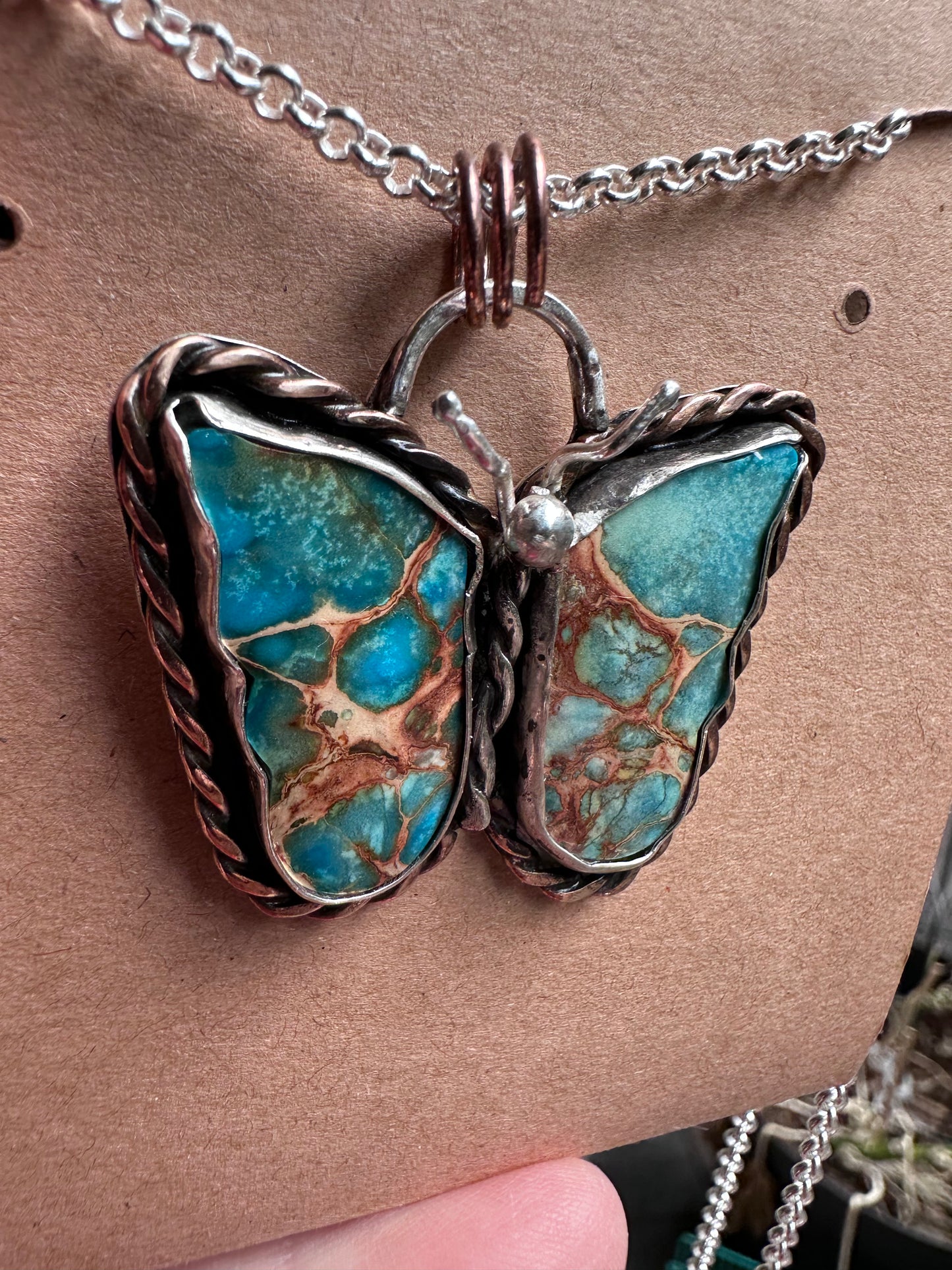 Sediment Butterfly Pendant – Sterling Silver with Red Brass Twisted Wire ( 1114)
