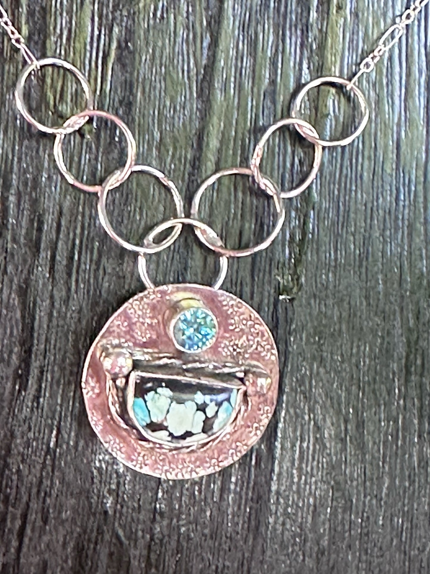 Turquoise and CZ Pendant Necklace
