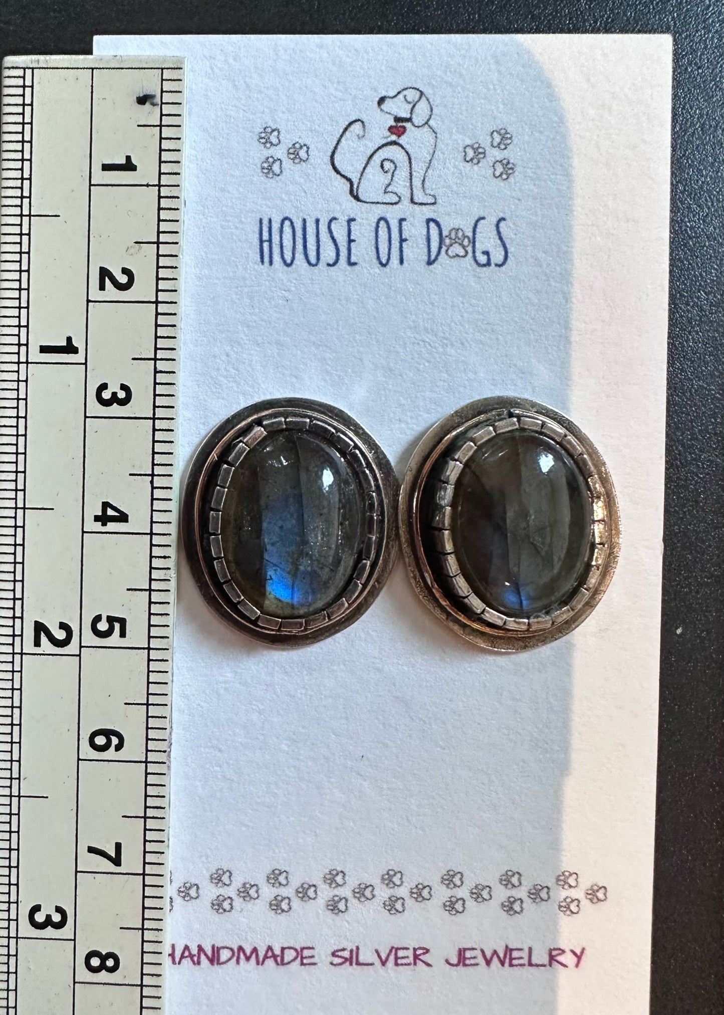 Labradorite - Oval Labradorite Earrings with Castellated Bezel