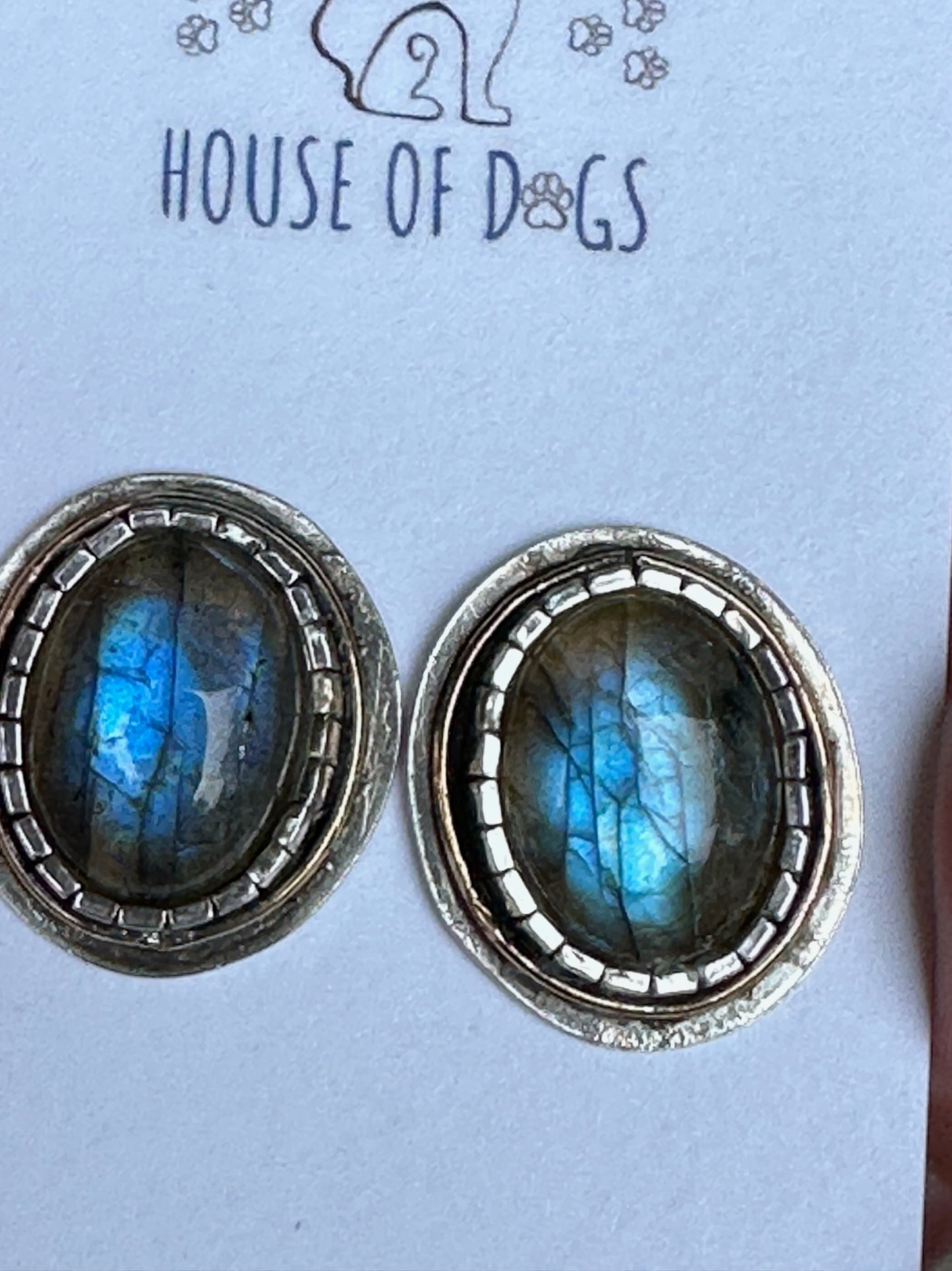 Labradorite - Oval Labradorite Earrings with Castellated Bezel