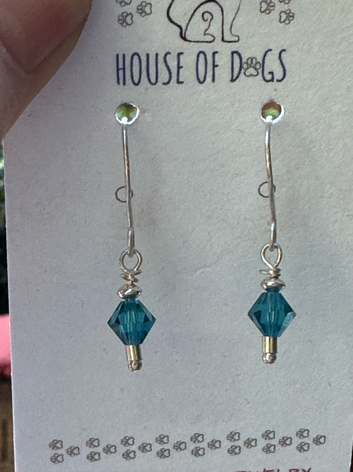 Crystal and Sterling Silver Dangle Earrings - Teal Blue