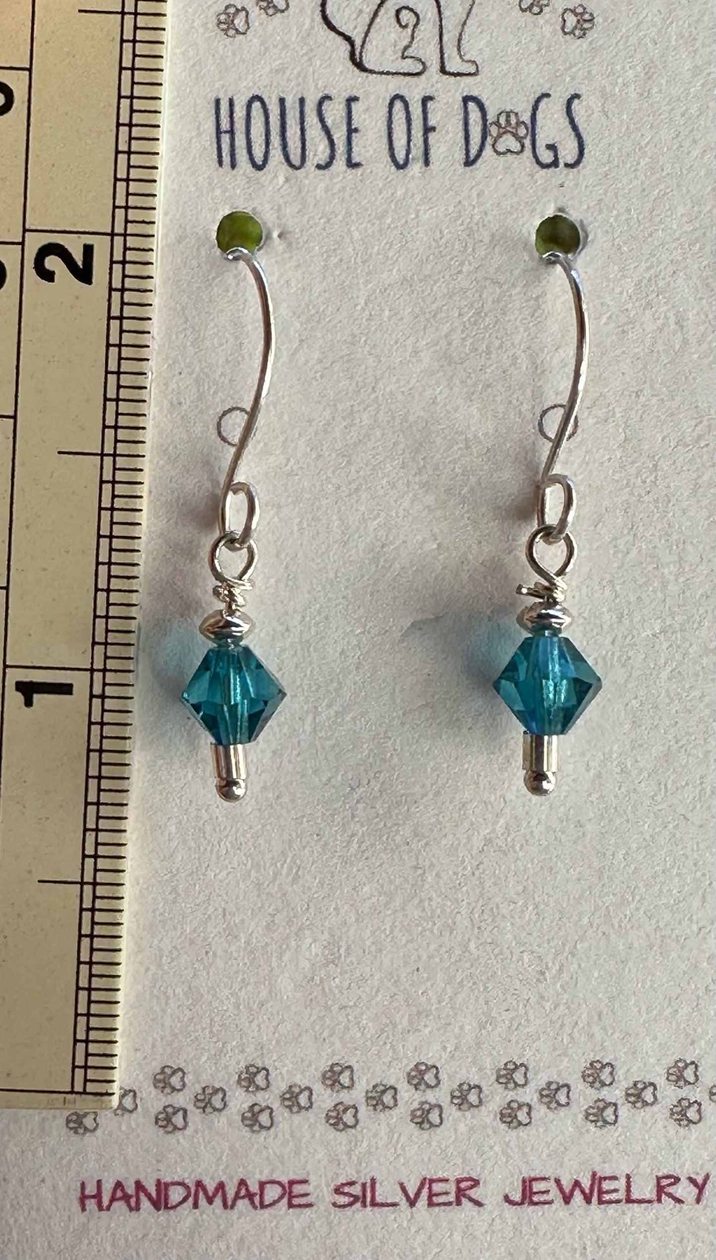 Crystal and Sterling Silver Dangle Earrings - Teal Blue