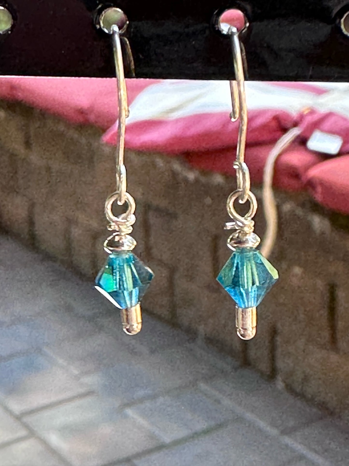 Crystal and Sterling Silver Dangle Earrings - Teal Blue