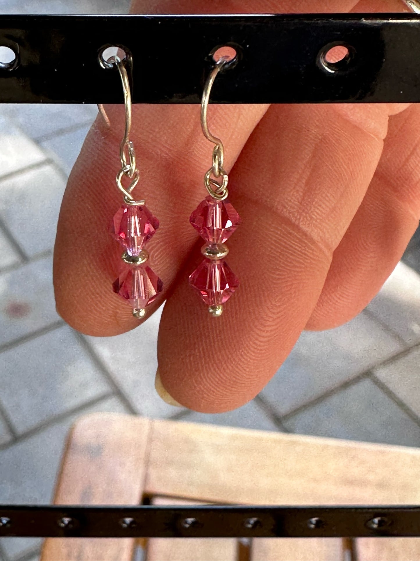 Crystal and Sterling Silver Dangle Earrings - Pink