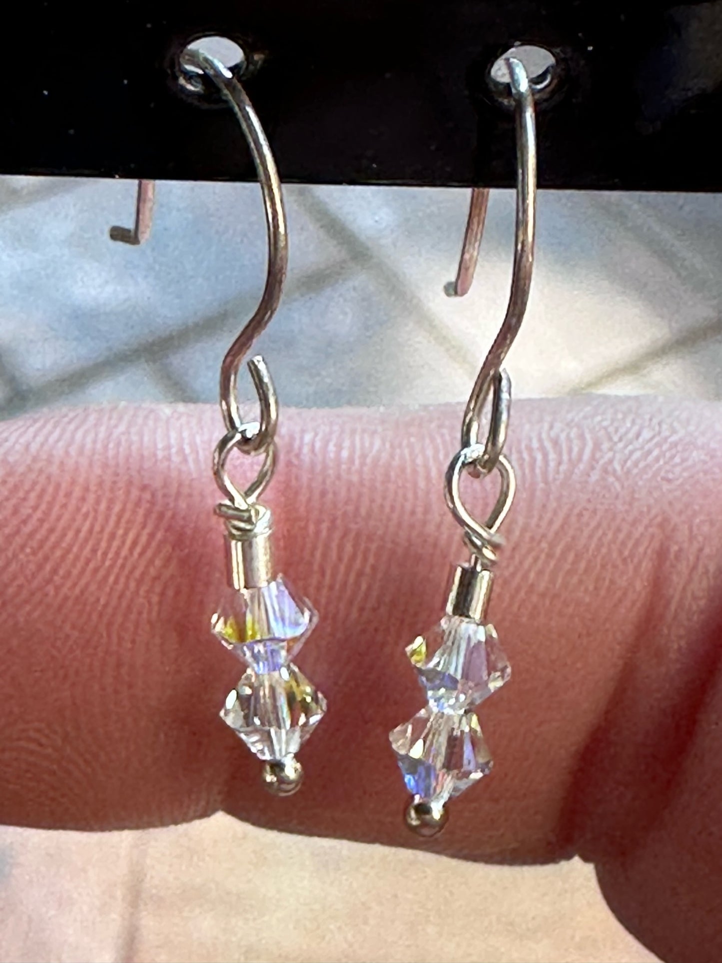 Crystal and Sterling Silver Dangle Earrings - rainbow Clear