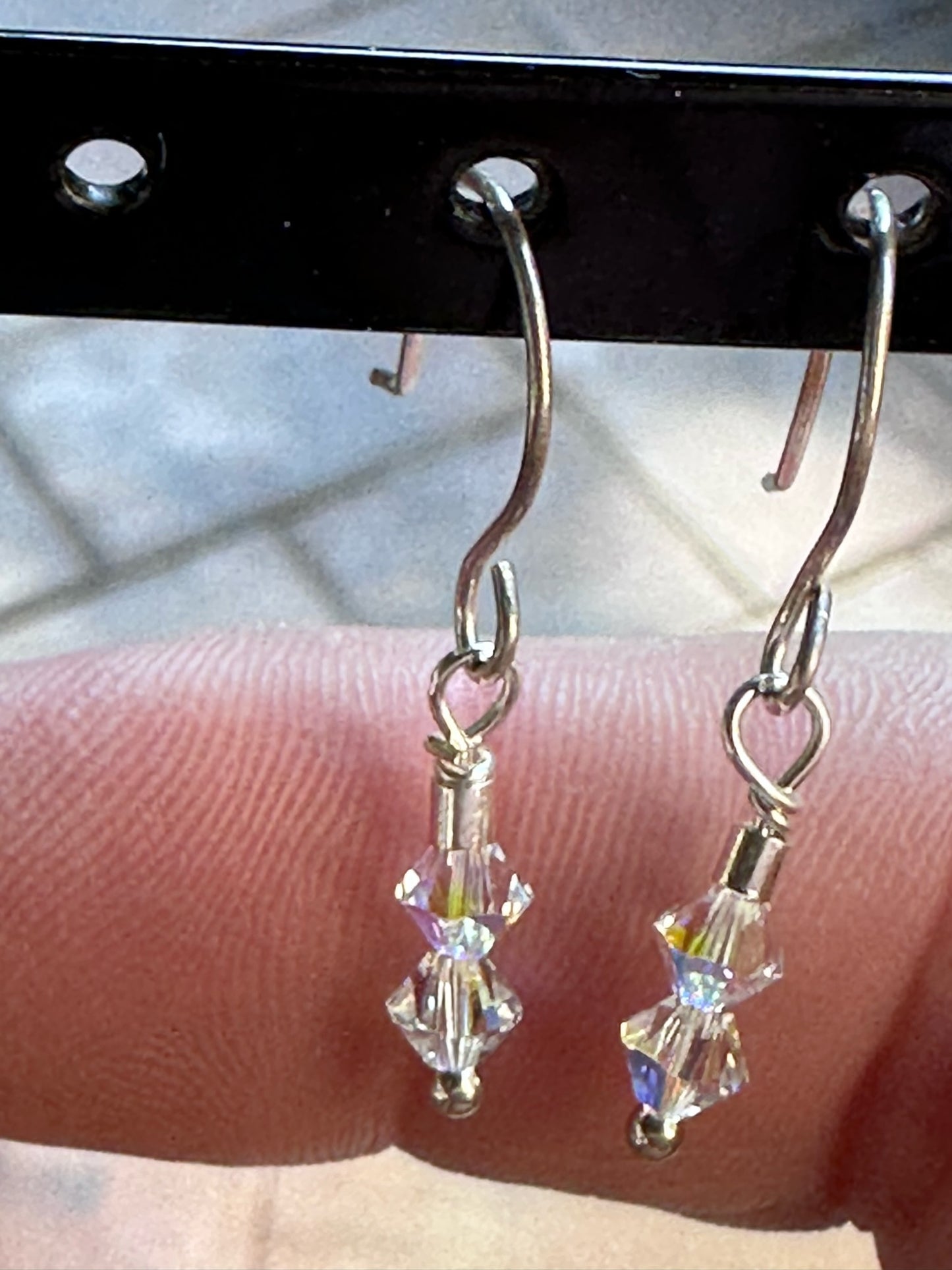 Crystal and Sterling Silver Dangle Earrings - rainbow Clear