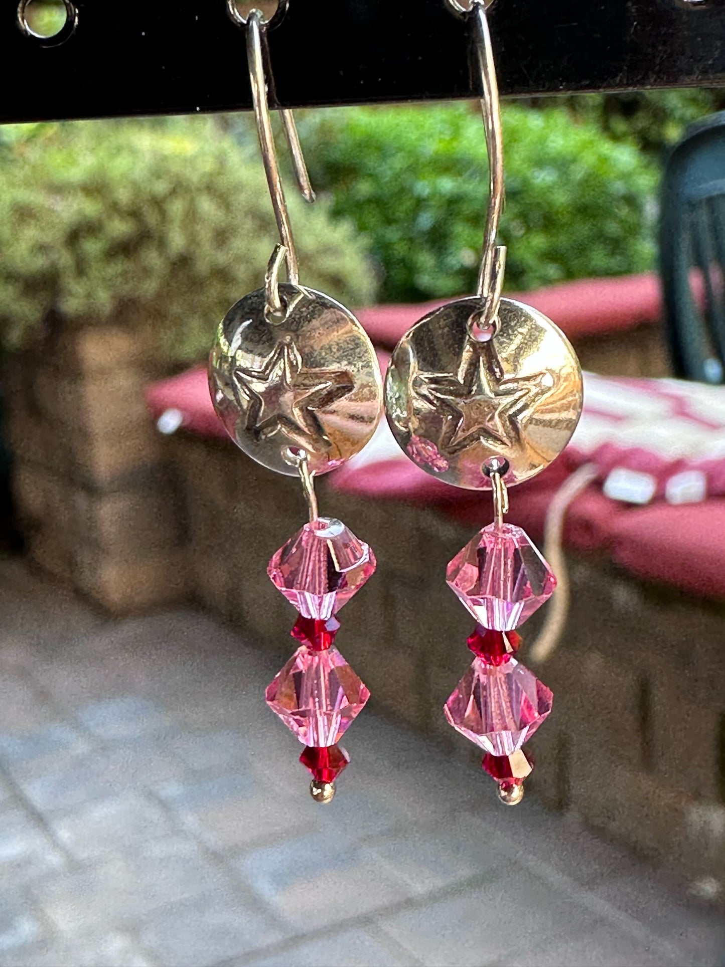 Crystal and Sterling Silver Dangle Earrings - Silver Star and Pink