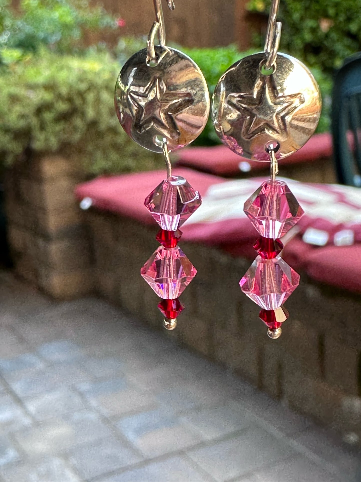 Crystal and Sterling Silver Dangle Earrings - Silver Star and Pink