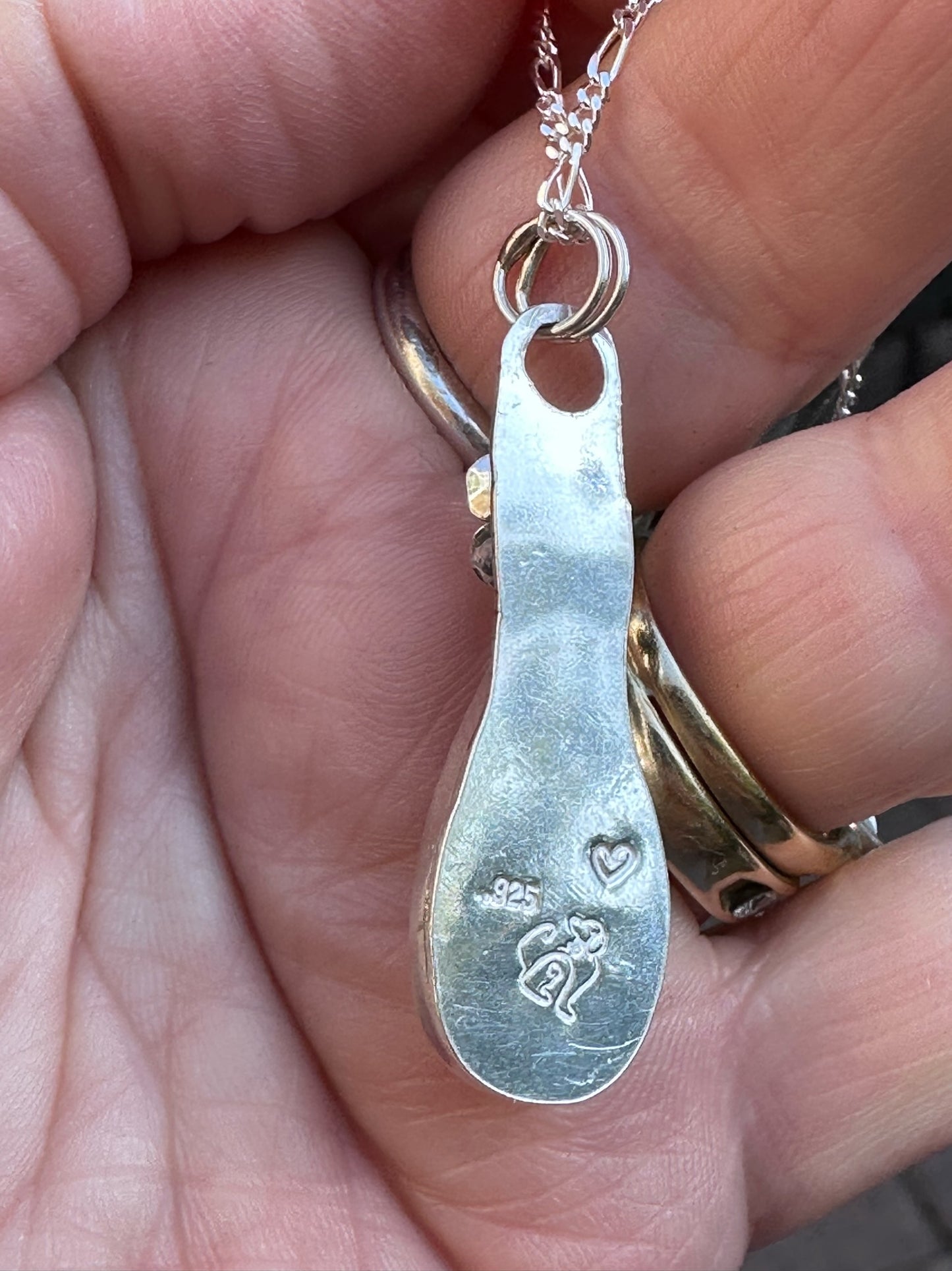 Rose Quartz - Silver Teardrop Garnet & Flower Pendant