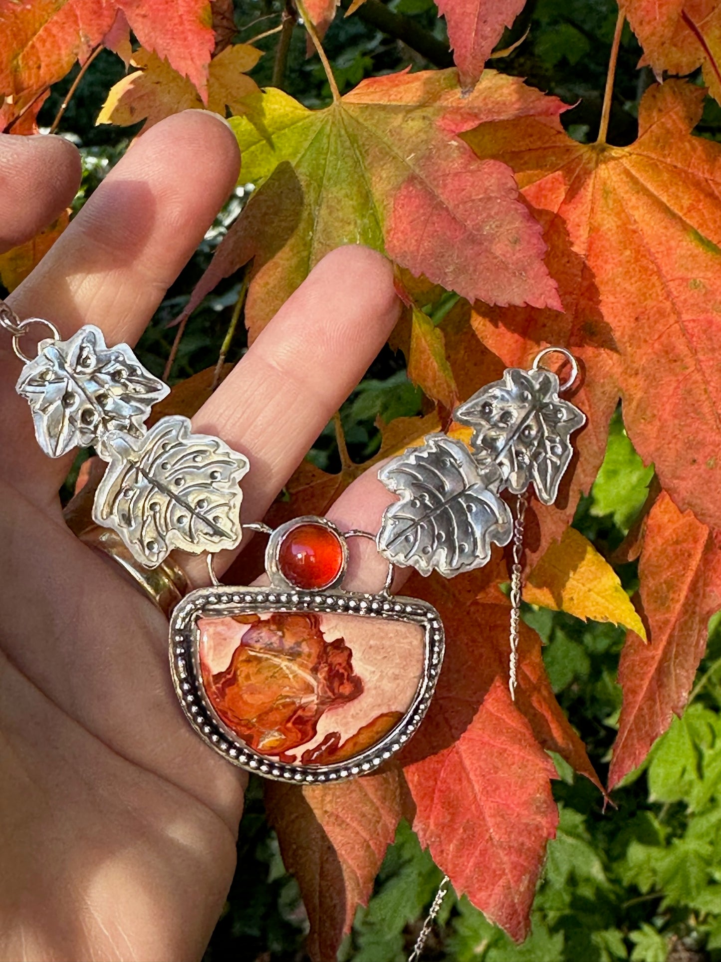 Poppy Jasper - Rare Poppy Jasper & Leaves necklace