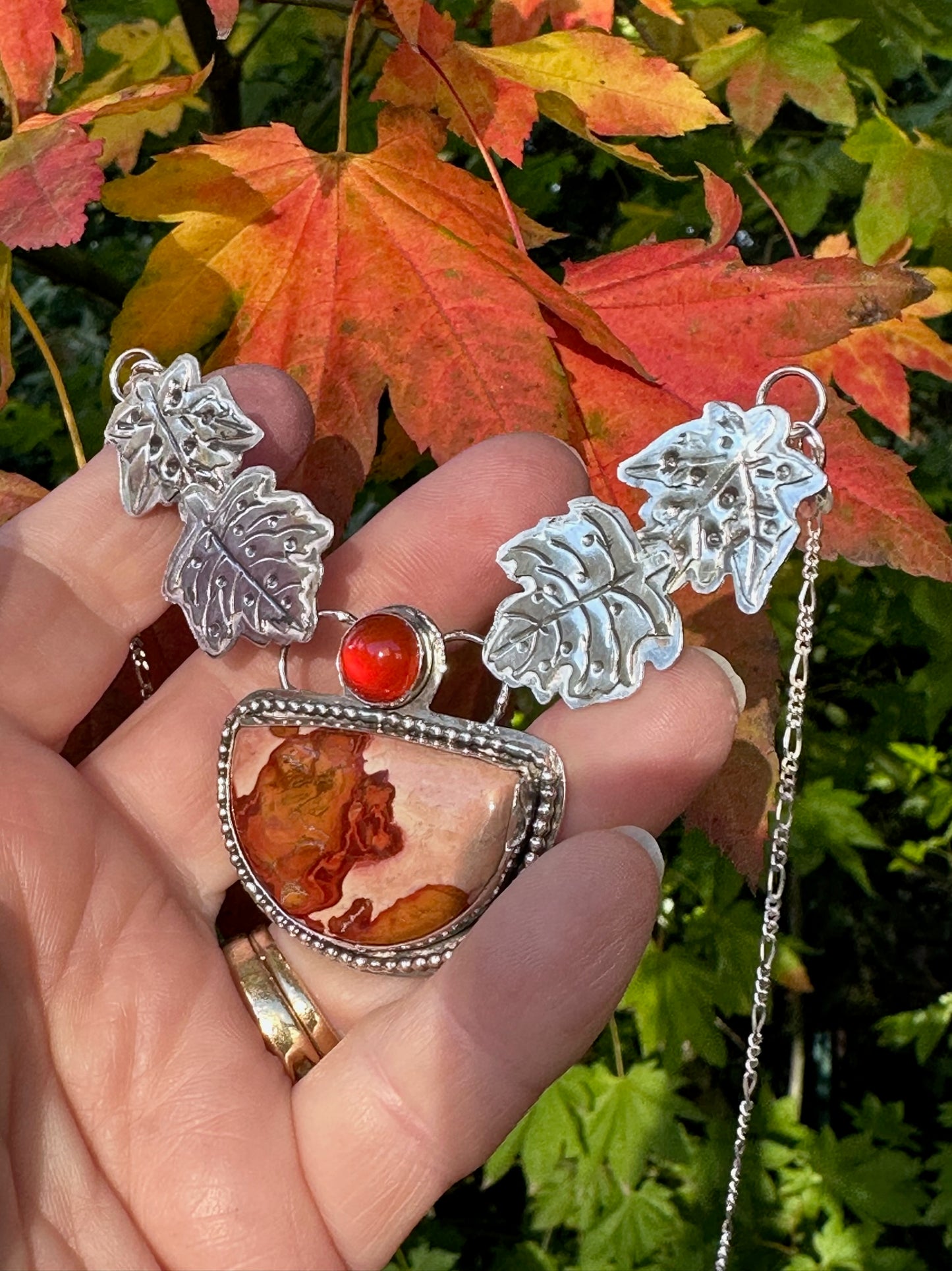 Poppy Jasper - Rare Poppy Jasper & Leaves necklace