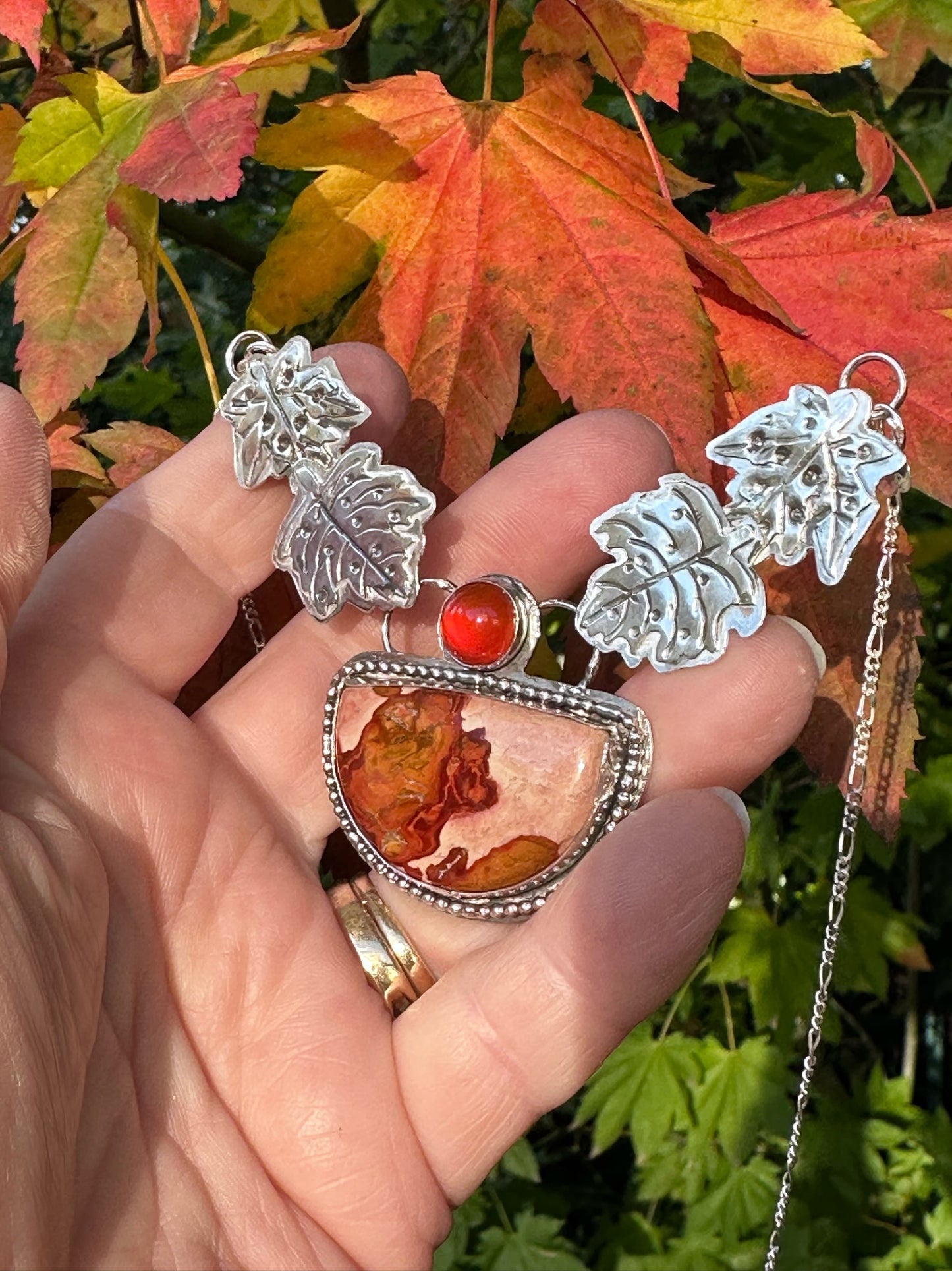 Poppy Jasper - Rare Poppy Jasper & Leaves necklace