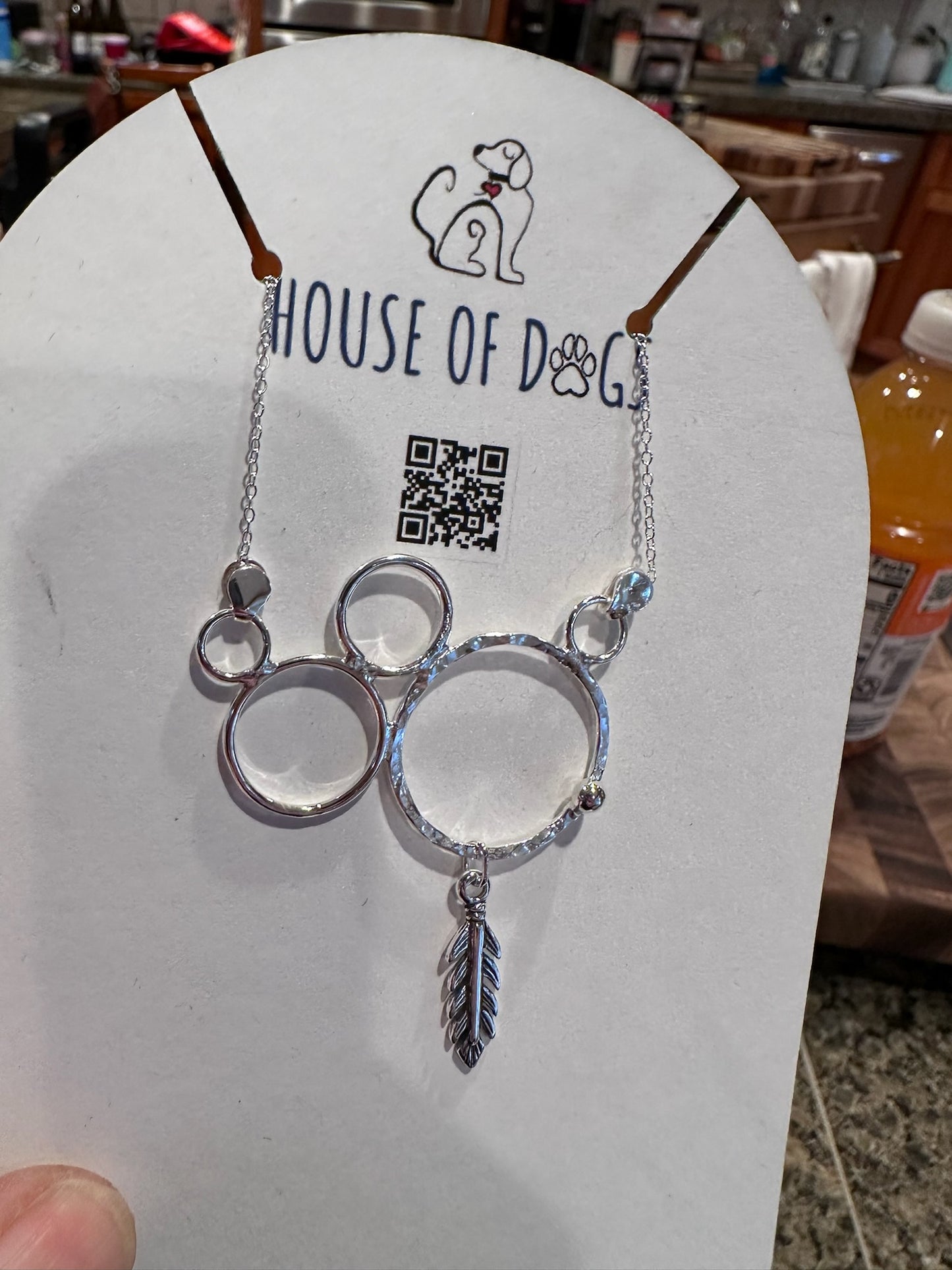 Sterling Silver Circle & Feather Simple Necklace