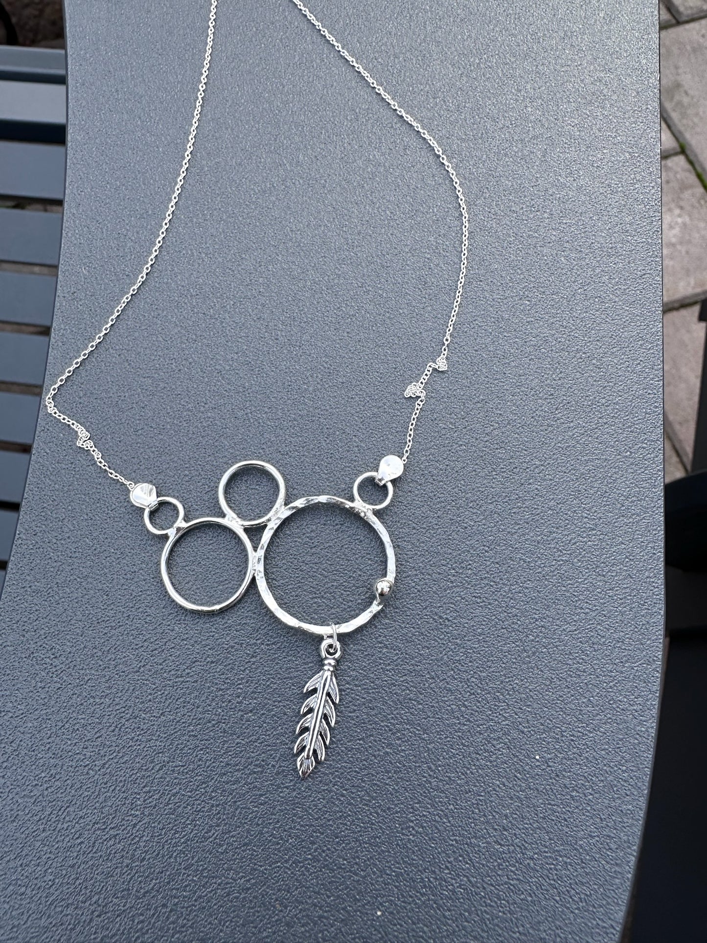 Sterling Silver Circle & Feather Simple Necklace
