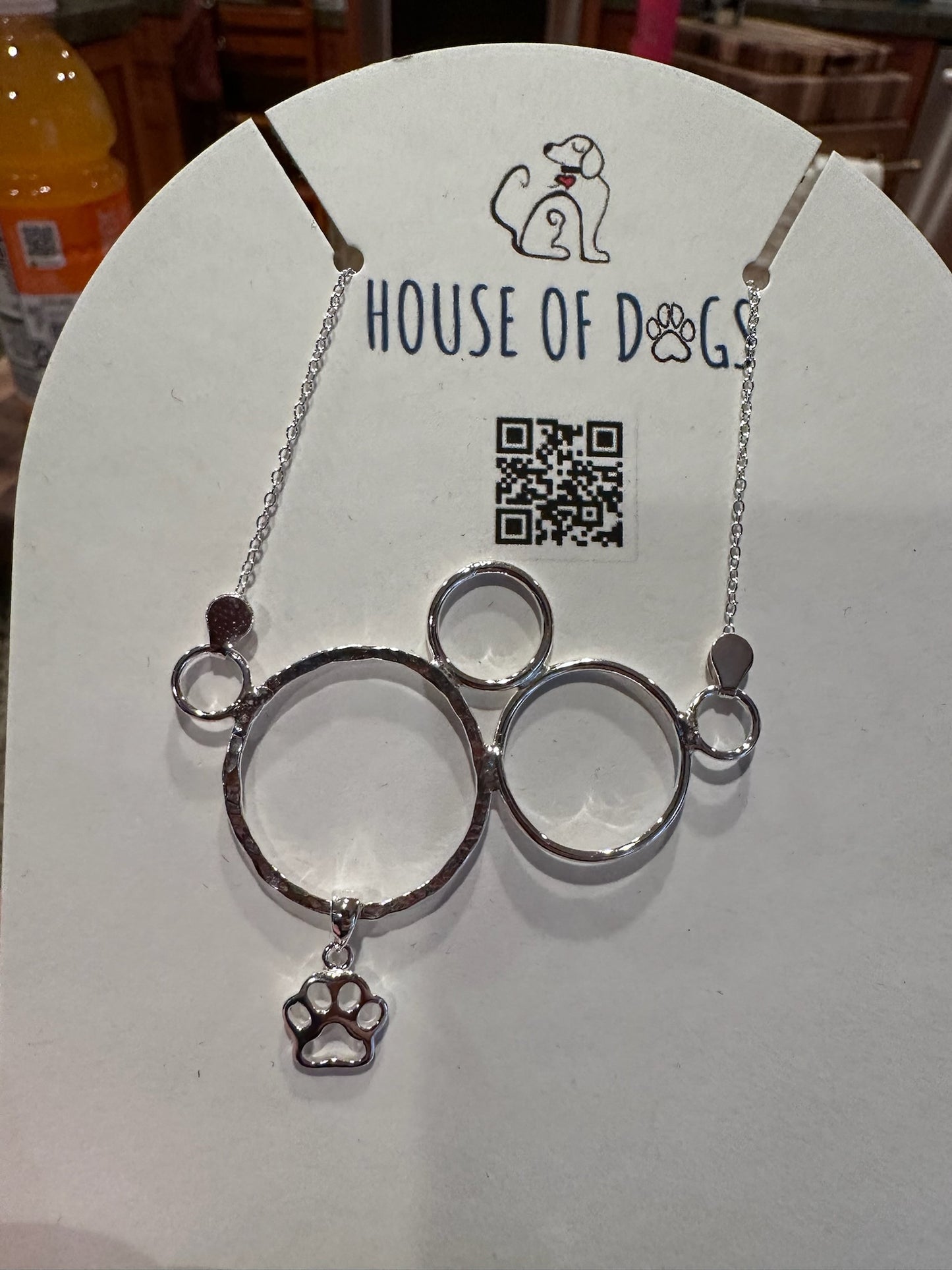 Sterling Silver Circle Dog Paw Simple Necklace