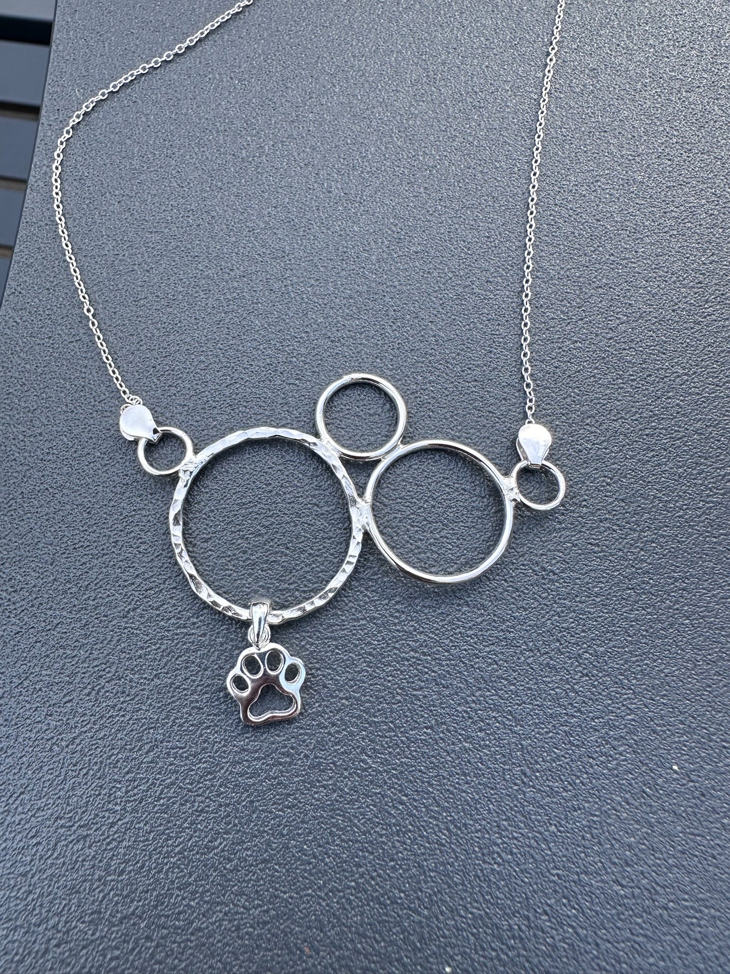 Sterling Silver Circle Dog Paw Simple Necklace