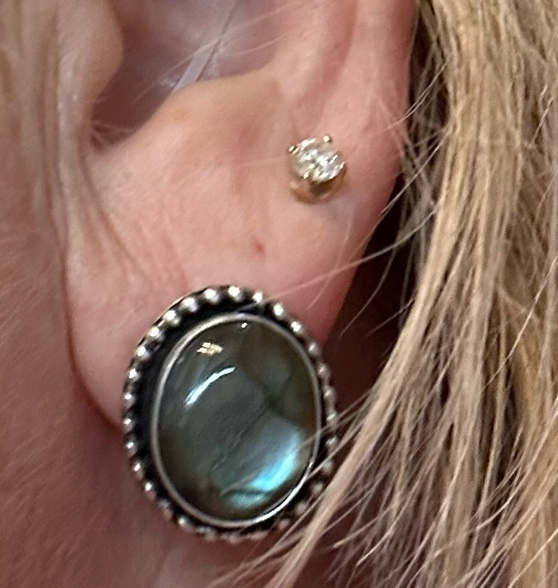 Oval Labradorite Earrings with sterling beading