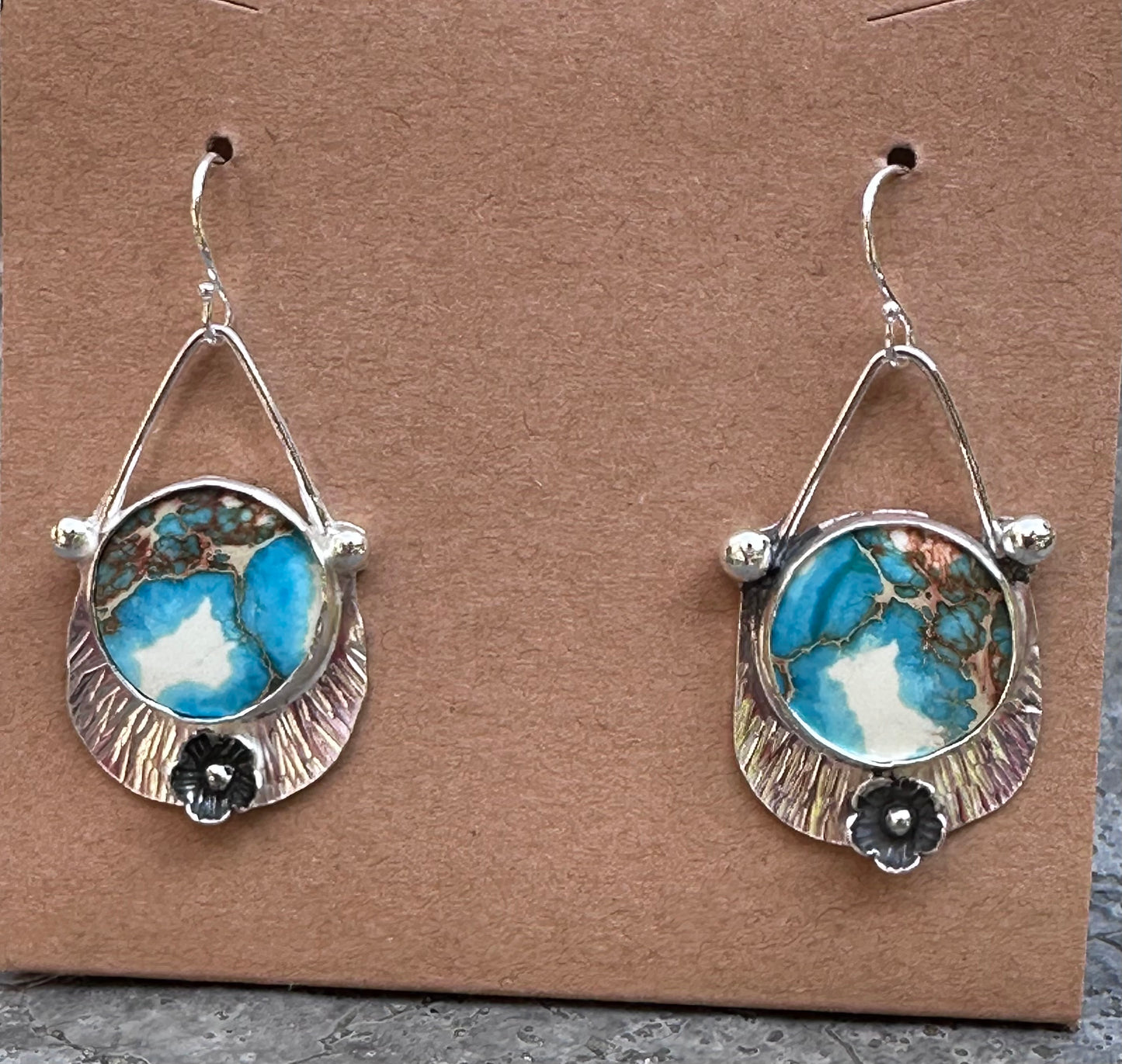 š¾ Round Sediment Earrings ā Sterling Silver with Fan & Floral Detail (1118)