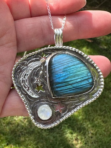 Labradorite Moon and Stars Pendant (936)