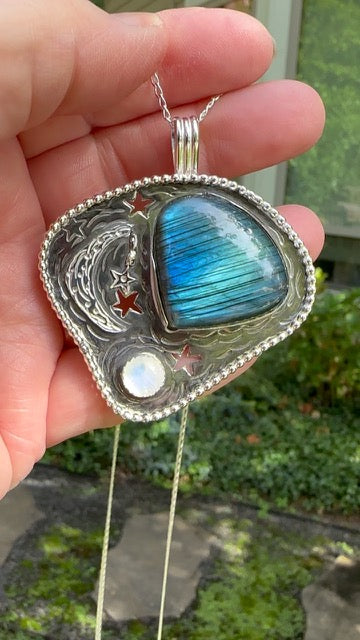 Labradorite Moon and Stars Pendant (936)