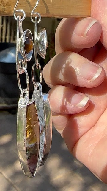 Jasper long tear drop earrings with Tigers Eye