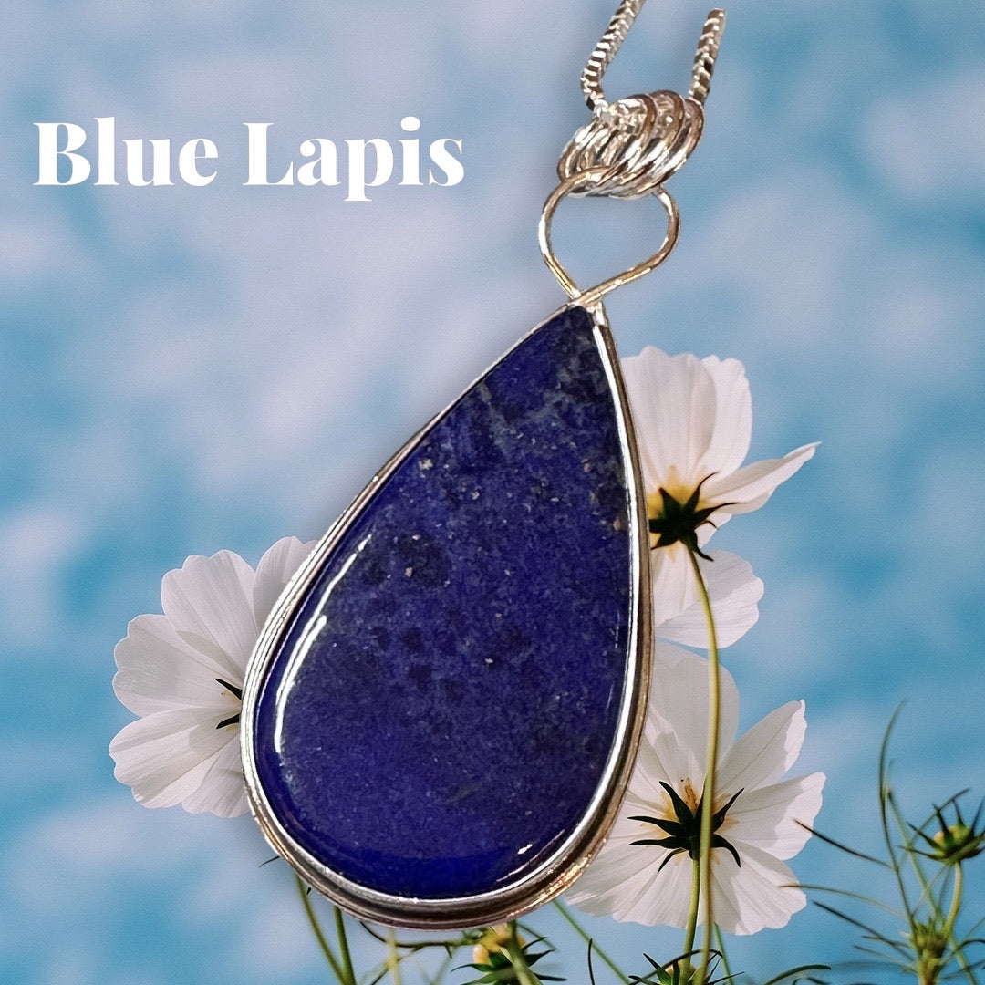 Blue Lapis Teardrop Sterling Silver Pendant Necklace