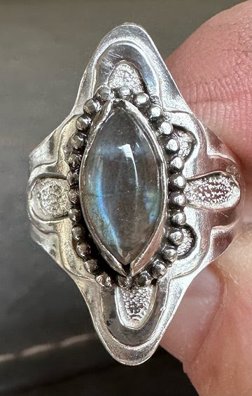 Custom Sterling Silver Saddle Ring with Oval Labradorite - SIZE 10