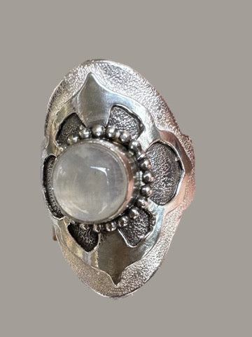 💍  Sterling Silver Saddle Ring with Round Moonstone – Custom Size 9½ Statement Jewelry