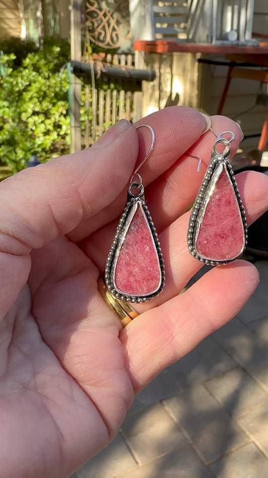 Rhodochrosite Teardrop Earrings (D683)