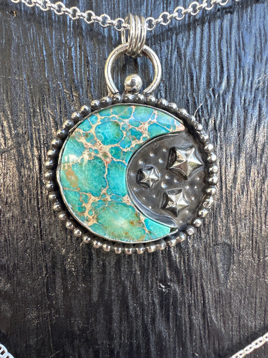 🌙  Moon & Stars Statement Pendant – Sterling Silver with Celestial Motifs (1061)
