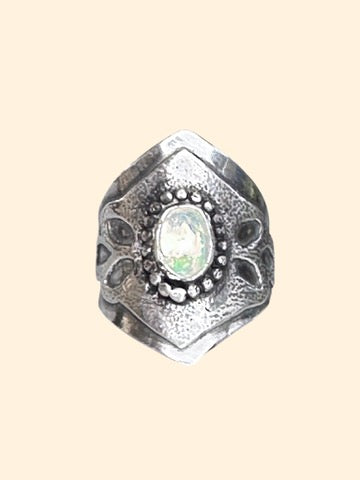 Custom Sterling Silver Saddle Ring with Oval Opal - SIZE 7