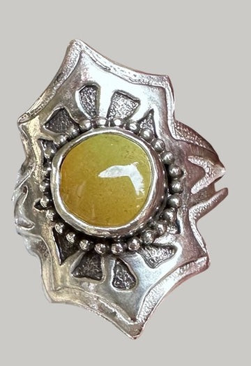 💍 Sterling Silver Saddle Ring with Round Turquoise – Custom Size 8½ Statement Jewelry
