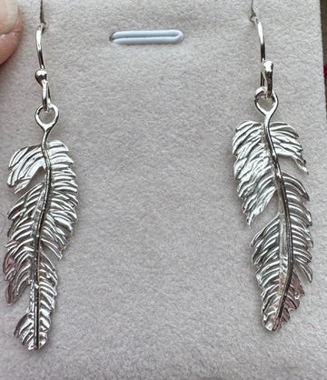 Sterling Silver Feather Drop Earrings (984)