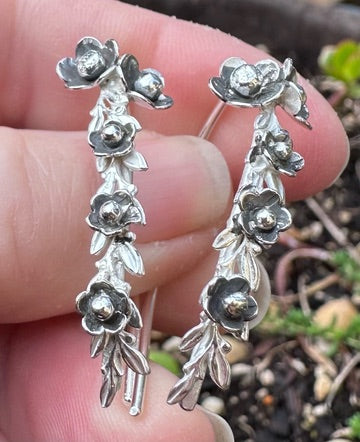 Sterling Silver Fairy - Large Flower and Leaves earrings (961)