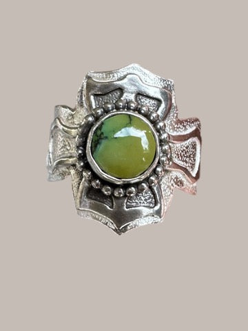 💍 Sterling Silver Saddle Ring with Round Turquoise – Custom Size 11 Statement Jewelry